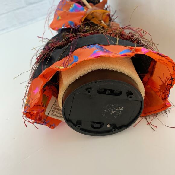 Animated Halloween Witch Decor Laugh Cackle Spin Light Up Sound Broom Hat Orange - Picture 6 of 8